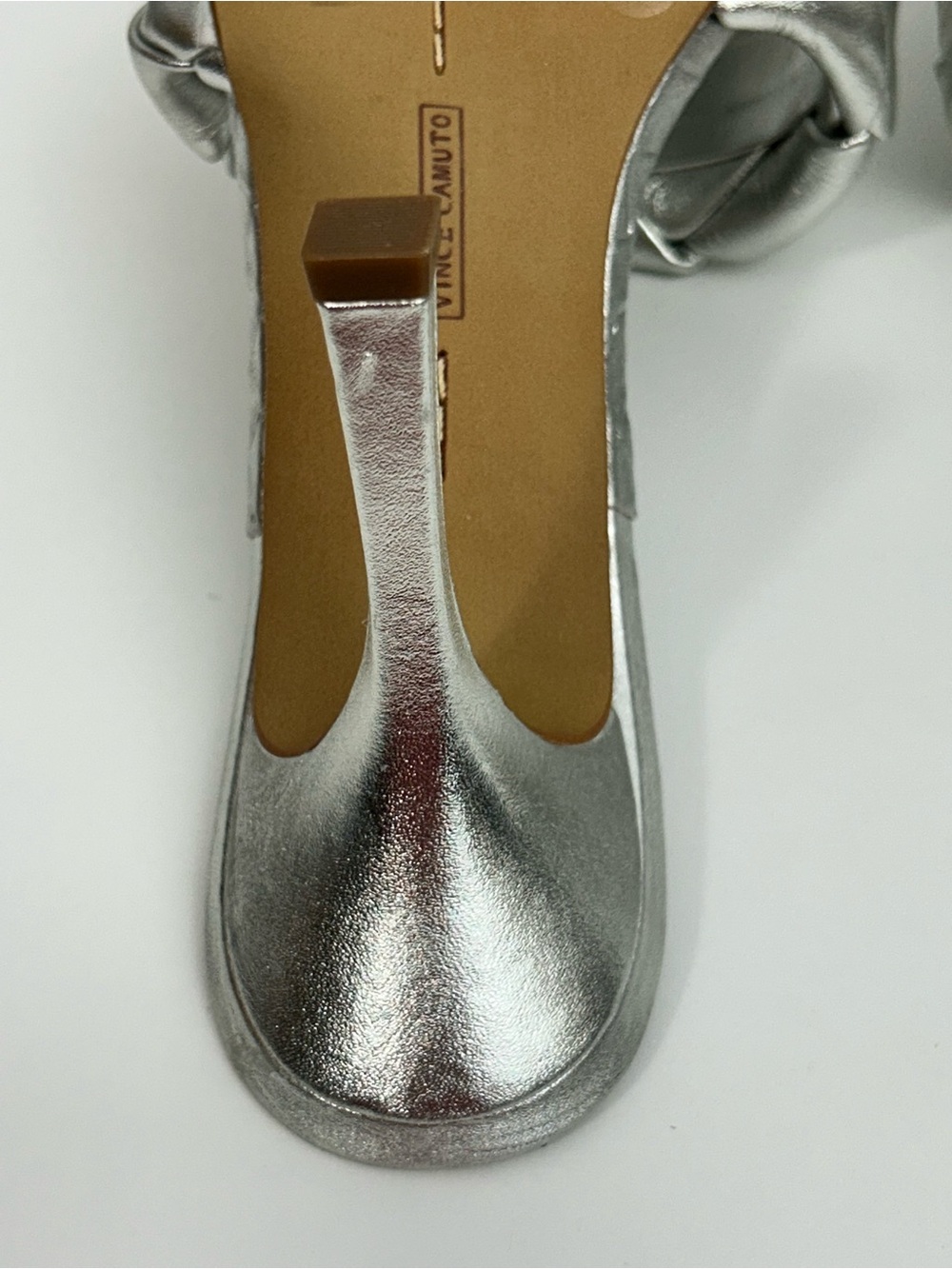 Vince Camuto Brelaune Silver Leather Braided Stiletto Slide Mules Size 9 - Picture 9 of 16